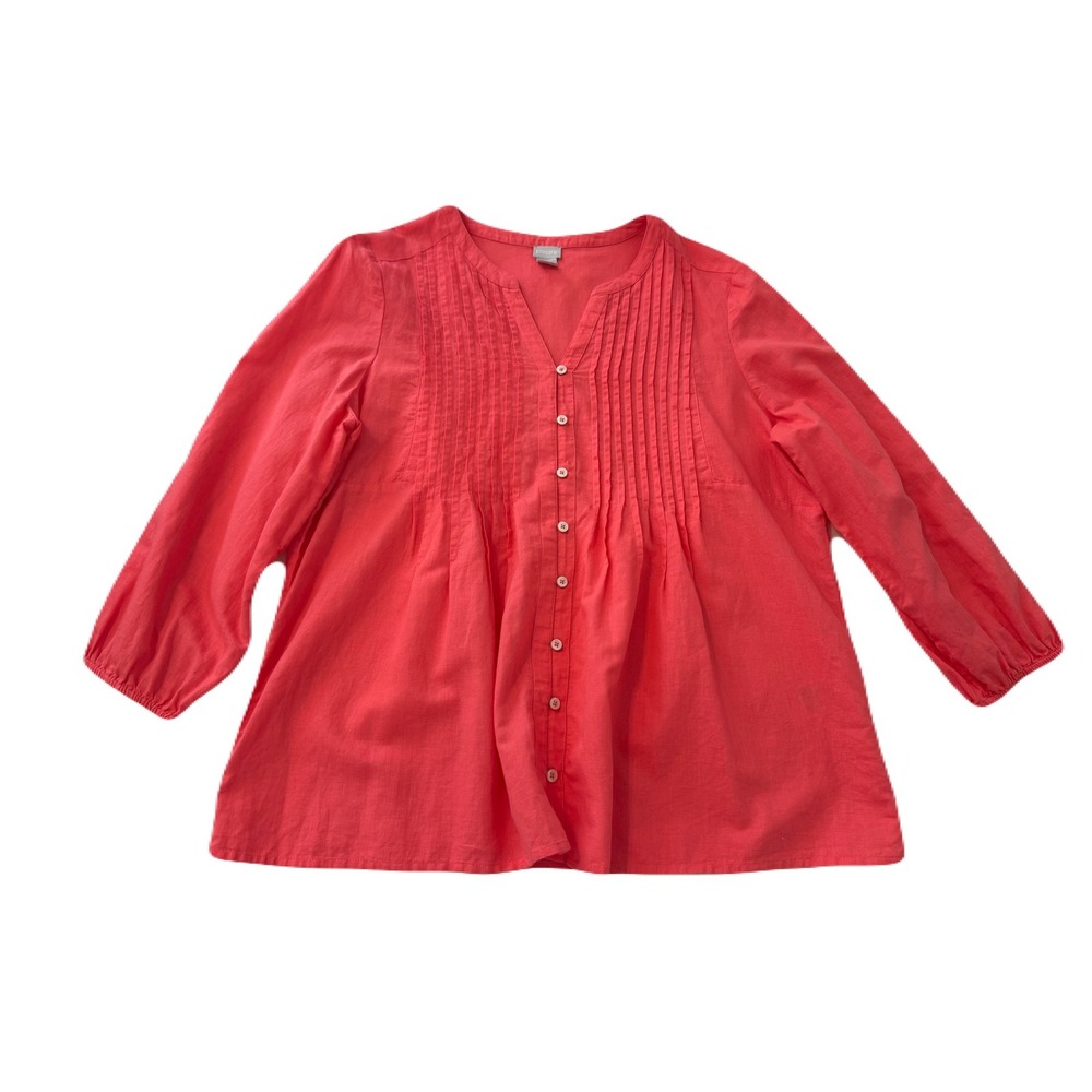 Chico's Coral Pink Linen Cotton Pintuck Tunic Blouse Coral Size 3 XL 16/18